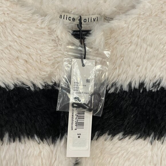New Alice + Olivia Fawn Striped Faux Fur Jacket Black White M $395 - Picture 6 of 8